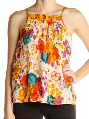 Anthropologie Floral Sleeveless Smocked Tank